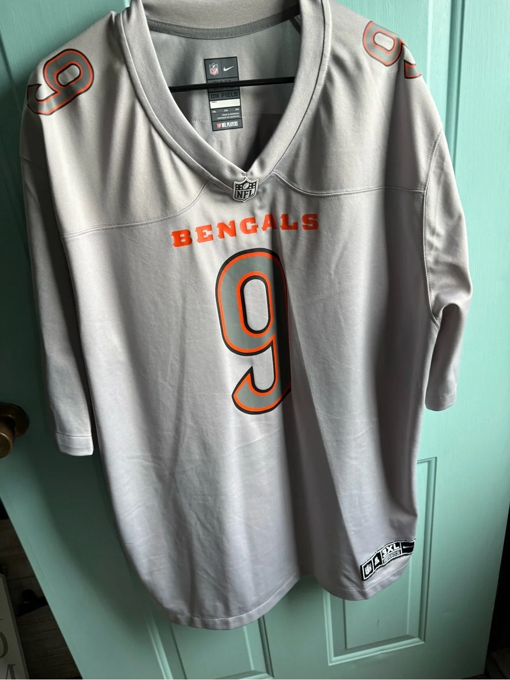 NFL Bengals Gray and Orange #9 Men's Jersey by Nike